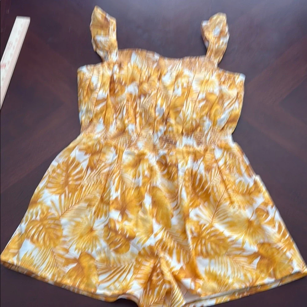 Janie and Jack Yellow and White Romper with Elastic Waist palm leaf